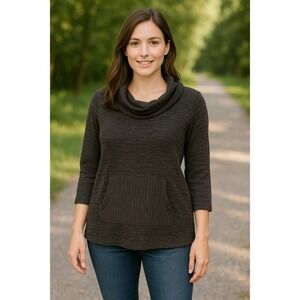 Habitat Cowl Neck Tunic Top Chocolate Brown Marled Pocket L‎ Cozy Sumptuous Knit
